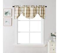 VOGOL Tie Up Valances for Kitchen Windows, Beige and White Buffalo Check Plaid Tie-up Adjustable Valance for Small Windows, Rod Pocket, 52x18, One Panel