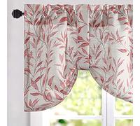 VOGOL Tie Up Valances for Windows of Kitchen, Lovely Leaf Print Tie-up Adjustable Valance for Small Windows, Rod Pocket, 52''x18'', One Panel, Red Leaves
