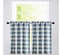 VOGOL Tier Curtains 30 Inch Length, Light Filtering Kitchen Cafe Short Tiers, Blue and White Plaid Pattern Printed, Small Window Treatments, Rod Pocket, Set of 2 Panels
