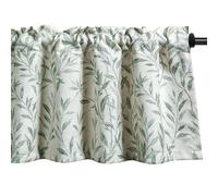 VOGOL Vine Pattern Curtain Valance, Green Leaves Printed Faux Linen Textured Fabric, Light Filtering Rod Pocket Window Topper for Kitchen Bedroom, 52×12, 1 Panel