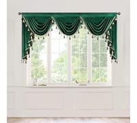 VOGOL Vintage Style Velvet Valances, 79 Inches Wide Super Soft Waterfall Valance with Handmade Tassels, Thermal Insulated Swag Drapes for Living Dining Room, 1 Panel, Dark Green