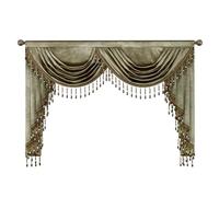 VOGOL Vintage Style Waterfall Valance Curtains Non See Through Velvet Window Treatment with Tassels Light Filtering Decorative Curtains for Living Room 59 Inch Wide Brown