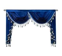 VOGOL Vintage Velvet Swag Valance, Soft Thick Waterfall Valance with Beaded Tassels, Luxury Victorian Rod Pocket Drapes for Living Room, 150x56 cm, 1 Panel, Royal Blue