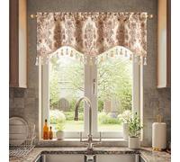VOGOL White Damask Kitchen Valances for Windows, Ivory European Vintage Victorian Wave Valance with Beaded Trim, Rod Pocket Easy Care Window Decor for Living Room Bedroom, 132×49 cm, 1 Panel