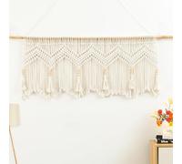 VOGOL White Farmhouse Tassel Window Valance, Macrame Style Faux Cotton Look Curtain, Boho Chic Dual Use Window Treatment for Kitchen Living Room Bedroom Wall Decor, 132×54 cm, 1 Panel