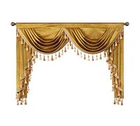 VOGOL Yellow Waterfall Valances for Farmhouse, Light Reducing Velvet Swag Valance with Tassels for Guest Room, Vintage Style Rod Pocket Drapes for Living Room, 59 Inches Wide, Gold