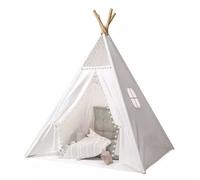 VOGREX 160CM Large Canvas Kids Teepee Star Wood Indian Tent Child In/Outdoor Play House in White | Size: 160 cm x 100 cm VOGREX White 160 cm x 100 cm