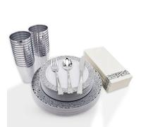 VOGREX 175pcs Disposable Dinnerware Dining set for 25 People in Silver VOGREX Silver