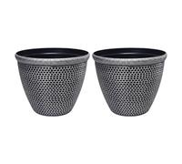 VOGREX 2 Pack 36cm Round Plastic Plant Pots with Drainage Holes in Silver VOGREX Silver