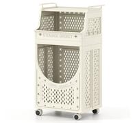 VOGREX 3-Tier Folding Rolling Laundry Cart with Lockable Wheels in Cream VOGREX Cream