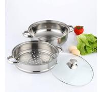 VOGREX 3PC 3TIER STEAMER COOKER POT SET PAN COOK FOOD GLASS in Silver | Size: 120 cm x 80 cm VOGREX Silver 120 cm x 80 cm