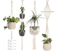 VOGREX 4 Pack Macrame Rope Plant Hangers Hanging Flower Pot Holders in Cream VOGREX Cream