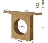 VOGREX 41.3 Farmhouse Console Table Round Hole Design for Entryway in Light Oak VOGREX Light Oak