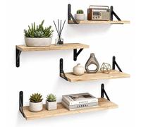 VOGREX 4Pcs Rustic Solid Wood Wall Mount Floating Display Shelves in Beige VOGREX Beige