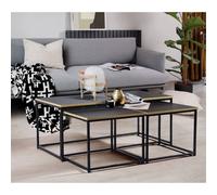 VOGREX Black & Wood 3pc Nesting Coffee Tables, Metal Industrial Frame VOGREX Black