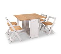 VOGREX Butterfly Drop Leaf Dining Table & 4 Chairs White Wax Santos VOGREX White