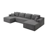 VOGREX Corduroy Modular Convertible Corner Sofa in Grey VOGREX Grey