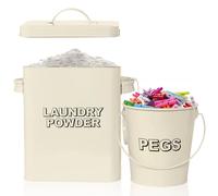 VOGREX Enamel Laundry Storage Tin for Powder & Pegs in Beige VOGREX Beige