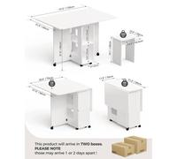 VOGREX Folding Dining Table & 4 Chairs Storage Shelf Drop Leaf - White | Size: 100 cm x 80 cm VOGREX White 100 cm x 80 cm