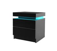 VOGREX RGB LED High Gloss 2 Drawer Bedside Nightstands 2Pcs in Black VOGREX Black
