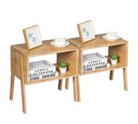 VOGREX Set of 2 Bedside Table Nightstand Bamboo Coffee Tea Table Storage in Brown VOGREX Brown