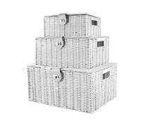 VOGREX Set of 3 Resin Wicker Woven Storage Baskets Hamper Box in White VOGREX White