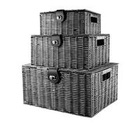 VOGREX SET OF 3 RESIN WOVEN WICKER XMAS HAMPER BASKET in Black VOGREX Black