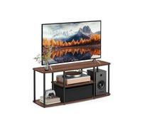 VOGREX Walnut & Black TV Stand, Toolless Assembly Media Console VOGREX Walnut