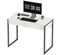 VOGREX White & Black High Gloss Modern Office Desk with 2 Drawers VOGREX White