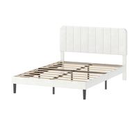VOGREX White Upholstered Platform Double Bed Frame VOGREX White