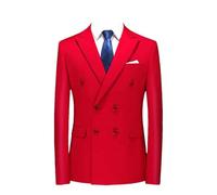 Vogrtcc Men Fashion Double Breasted Tuxedo Business Suit Slim Fit Casual Blazers Red