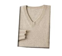 Vogrtcc Men V-Neck Cashmere Sweater Pullovers Business Casual Knitted Jumper Tops Beige