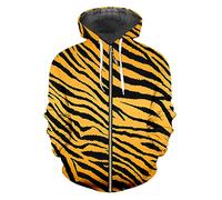 Vogrtcc Men's Casual Oversized Zipper Hoodie with Pockets Unisex Hip Hop 3d Printed Tiger Stripes Long Sleeve Sports Coat Tiger Skin S