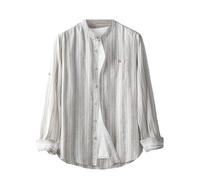 Vogrtcc Mens Cotton Striped Shirt Casual Long Sleeve Slim Fit Breathable Classic Shirts Beige