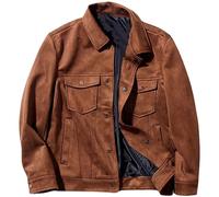 Vogrtcc Men's Suede Jacket Lapel Multi Pocket Cargo Coat Casual Jackets Top