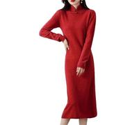 Vogrtcc Women's Long Cashmere Sweater Dresses Casual Business Slim Fit Knit Dress Stand Collar Long Sleeve Work Fall Dress Red XXS