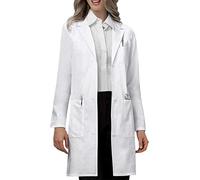 VOGRYE Professional Lab Coat for Women Men Long Sleeve, White, Unisex, White, S