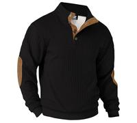 VOGSTART Men's Casual Loose Fit Shirts Knit Summer Pullover Fleece Retro Knitted Basic Winter Turtle Neck Turtleneck Solid Classic Trendy Fleece Retro Sweater Black - Waffle XXL