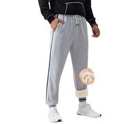 VOGSTART Men's Fashion Drawstring Joggers Deep Pocket Comfort Cozy Sweatpants Jogging Lined Fleece Running Thermal Insulated Classic Striped Heavyweight Athletic Fuzzy Thick Outdoor Trousers Grey L