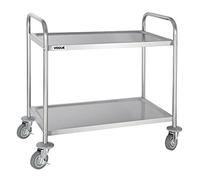 Vogue 2 Tier Clearing Trolley Medium 810X455X855mm Stainless Steel Catering | Speeds up dining room table turnover with smooth-rolling wheels and easy-to-wipe tiers for busy commercial kitchens.