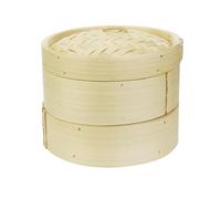 Vogue Bamboo 2-Tier Food Steamer K303, 203mm Diameter, Natural, 203 mm | Tight-fitting lid traps steam for efficient cooking, making it an excellent addition to busy Asian cuisine kitchens.