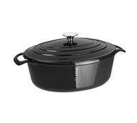 Vogue Oval Enamelled Cast Iron Casserole Dish with Lid - 5 L, Black, Size: 110(H) x 243(W) x 295(D)mm, Induction Compatible, Suits All Oven and Hob Types, Dutch Oven, Commercial and Home Use, GH306