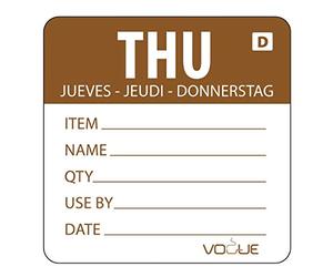 Vogue Brown Dissolvable Thursday Labels Thursday. Roll of 250