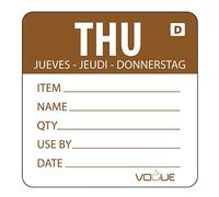 Vogue Brown Dissolvable Thursday Labels Thursday. Roll of 250 | Washes away completely under the tap to prevent sticky residue, simplifying prep rotation and tracking in busy kitchens.