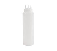 Vogue Clear 3 Nozzle Squeeze Bottle 908 ml / 36 oz, Clear, Material: Polyethylene Plastic, Triple Nozzle Design, Super Squeezy, Quick Dispensing, Linked Nozzle Cap, CW726