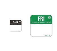 Vogue Colour Coded Food Labels Friday Green - (Roll 1000) & Vogue Colour Coded Food Labels Sunday Black - (Roll 1000)