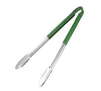 Vogue Colour Coded Serving Tongs Stainless Steel, Green 405mm | Extra-long handle protects hands from kitchen heat, with a colour-coded system to reduce cross-contamination risk.