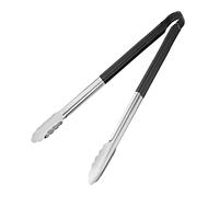 Vogue Colour Coded Stainless Steel Serving Tongs, 405mm, Black | Vinyl-coated handle ensures a non-slip grip, providing long reach from heat sources to lower cross-contamination risks.
