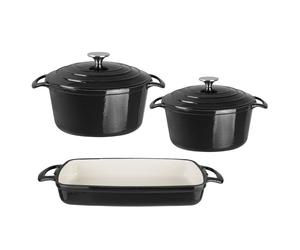 Vogue Cook Like A Pro 3-Piece Cast Iron Casserole Dish Set Non-Stick Cookware