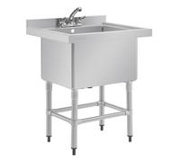 Vogue Deep Pot Sink with Upstand at Rear, Stainless Steel, Size: 900(H) x 770(W) x 600(D)mm, Capacity: 100 Litre, Deep Utility Catering Sink with Stand and Shelf, Commercial and Home Use, CE141